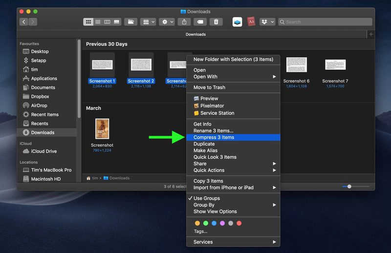 Steps to compress files on macOS